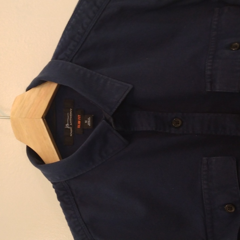 Marc Anthony Medium Slim Fit Navy Cotton Shirt - Picture 2 of 7